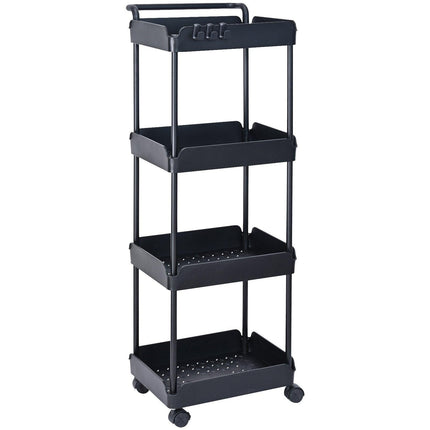 4-Tier Kitchen Rolling Cart Basket Utility Cart on Wheel with Handle Black.