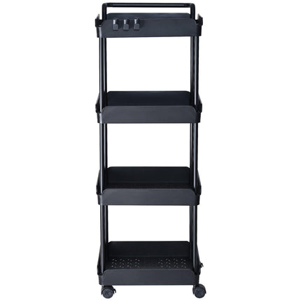 4-Tier Kitchen Rolling Cart Basket Utility Cart on Wheel with Handle Black.