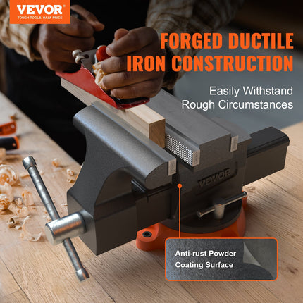 16.7cm Bench Vise Anvil Swivel Locking Base Heavy Duty Ductile Iron Vice.