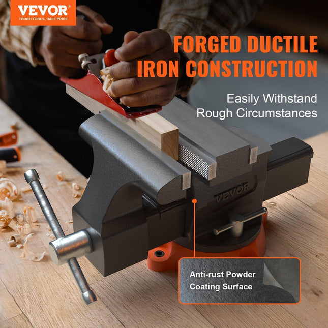 16.7cm Bench Vise Anvil Swivel Locking Base Heavy Duty Ductile Iron Vice.
