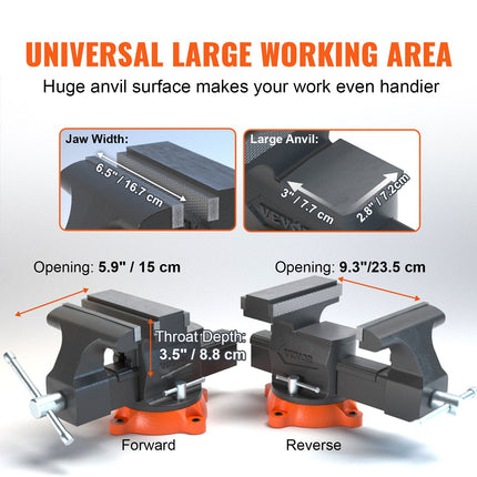 16.7cm Bench Vise Anvil Swivel Locking Base Heavy Duty Ductile Iron Vice.