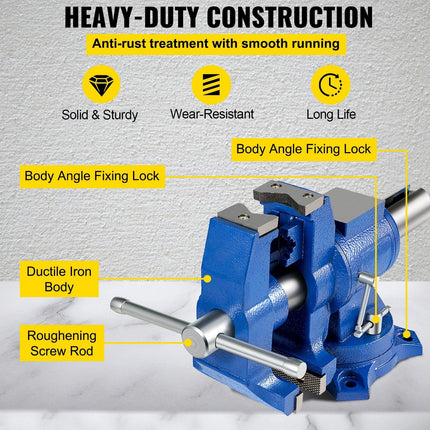 Multipurpose Bench Vice 5" 30Kn Heavy Duty with 360° Swivel Base and Head.