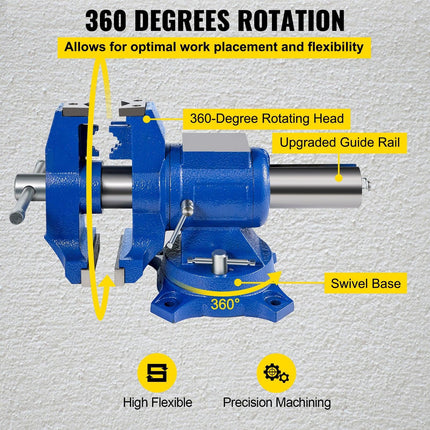Multipurpose Bench Vice 5" 30Kn Heavy Duty with 360° Swivel Base and Head.