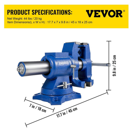 Multipurpose Bench Vice 5" 30Kn Heavy Duty with 360° Swivel Base and Head.