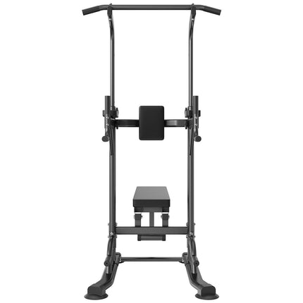 Power Tower with Bench, 10-Level Height Adjustable Pull Up Bar Stand Dip Station & Detachable Bench, Multi-Function Home Gym Strength Training Fitness Equipment with Backrest, Elbow Pads, 440LBS.