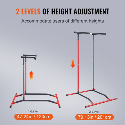 Power Tower Dip Station, 2-Level Height Adjustable Pull Up Bar Stand, Multi-Function Strength Training Workout Equipment, Home Gym Fitness Dip Bar Station, 220LBS Weight Capacity, Black & Red.