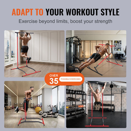 Power Tower Dip Station, 2-Level Height Adjustable Pull Up Bar Stand, Multi-Function Strength Training Workout Equipment, Home Gym Fitness Dip Bar Station, 220LBS Weight Capacity, Black & Red.