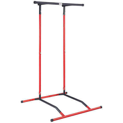 Power Tower Dip Station, 2-Level Height Adjustable Pull Up Bar Stand, Multi-Function Strength Training Workout Equipment, Home Gym Fitness Dip Bar Station, 220LBS Weight Capacity, Black & Red.