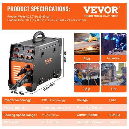 Mig Welder Welding Machine MIG-270 MIG MMA TIG IGBT DC Inverter Welder Digital Display.