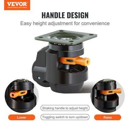 Leveling Casters, Set of 4, 1000 kg Total Load Capacity, 63.5 mm, Heavy Duty with Upgraded Handle Design, 360 Degree Swivel Caster Wheels, Adjustable Casters with Feet for Workbench, Machine.