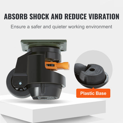 Leveling Casters, Set of 4, 1000 kg Total Load Capacity, 63.5 mm, Heavy Duty with Upgraded Handle Design, 360 Degree Swivel Caster Wheels, Adjustable Casters with Feet for Workbench, Machine.