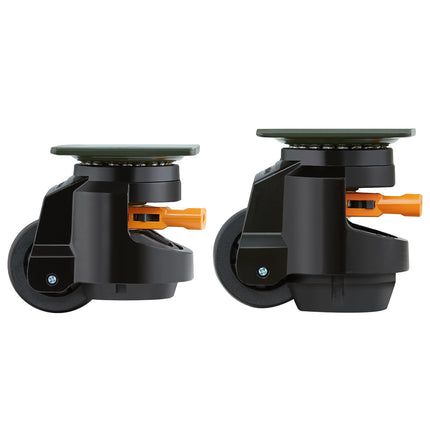 Leveling Casters, Set of 4, 1000 kg Total Load Capacity, 63.5 mm, Heavy Duty with Upgraded Handle Design, 360 Degree Swivel Caster Wheels, Adjustable Casters with Feet for Workbench, Machine.