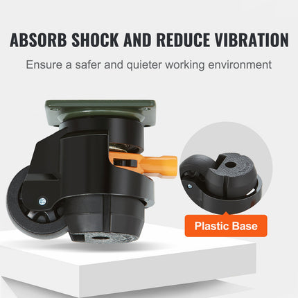 Leveling Casters, Set of 4, 500 kg Total Load Capacity, 50.8 mm, Heavy Duty with Upgraded Handle Design, 360 Degree Swivel Caster Wheels, Adjustable Casters with Feet for Workbench, Machine.