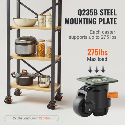 Leveling Casters, Set of 4, 500 kg Total Load Capacity, 50.8 mm, Heavy Duty with Upgraded Handle Design, 360 Degree Swivel Caster Wheels, Adjustable Casters with Feet for Workbench, Machine.