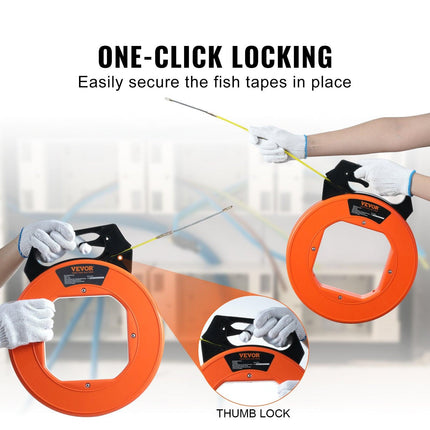 Fish Tape, 100 ft, 3/16-inch, Fiberglass Wire Puller with Optimized Housing and Handle, Easy-to-Use Cable Puller Tool, Flexible Wire Fishing Tools for Wall and Electrical Conduit, Non-Conductive.