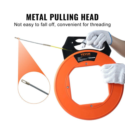 Fish Tape, 100 ft, 3/16-inch, Fiberglass Wire Puller with Optimized Housing and Handle, Easy-to-Use Cable Puller Tool, Flexible Wire Fishing Tools for Wall and Electrical Conduit, Non-Conductive.