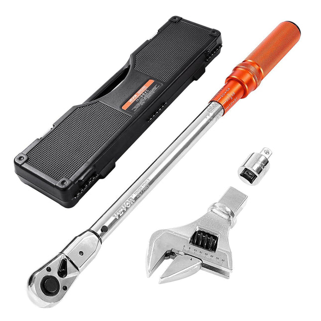 Adjustable Click Torque Wrench, 1/2 Inch Drive, 20-160 lbf-ft/27.1-216.8 N.m, Dual-direction and Dual Range Scales, 72-Tooth, ±2% Precision, with Adapter Interchangeable Jaw and Ratchet Head.