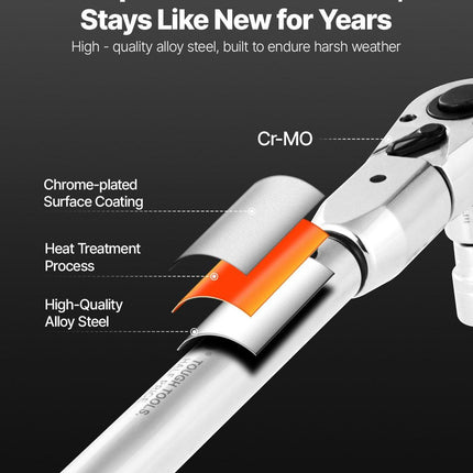 Adjustable Click Torque Wrench, 1/2 Inch Drive, 20-160 lbf-ft/27.1-216.8 N.m, Dual-direction and Dual Range Scales, 72-Tooth, ±2% Precision, with Adapter Interchangeable Jaw and Ratchet Head.