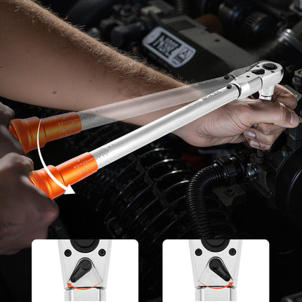 Adjustable Click Torque Wrench, 1/2 Inch Drive, 20-160 lbf-ft/27.1-216.8 N.m, Dual-direction and Dual Range Scales, 72-Tooth, ±2% Precision, with Adapter Interchangeable Jaw and Ratchet Head.