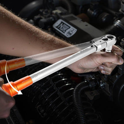 Adjustable Click Torque Wrench, 1/2 Inch Drive, 20-160 lbf-ft/27.1-216.8 N.m, Dual-direction and Dual Range Scales, 72-Tooth, ±2% Precision, with Adapter Interchangeable Jaw and Ratchet Head.