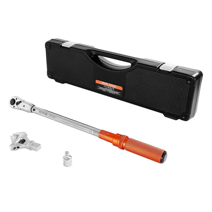 Adjustable Click Torque Wrench, 1/2 Inch Drive, 20-160 lbf-ft/27.1-216.8 N.m, Dual-direction and Dual Range Scales, 72-Tooth, ±2% Precision, with Adapter Interchangeable Jaw and Ratchet Head.