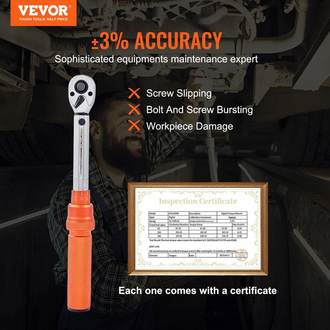 Torque Wrench Adjustable Torque Wrench 1/4" Drive 20-200in.lb/2.3-23Nm.