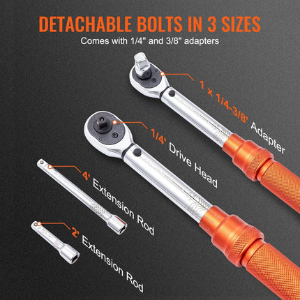 Torque Wrench Adjustable Torque Wrench 1/4" Drive 20-200in.lb/2.3-23Nm.