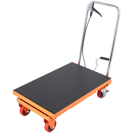 Hydraulic Lift Table Cart, 500lbs Capacity 28.5" Lifting Height, Manual Single Scissor Lift Table with 4 Wheels and Non-slip Pad, Hydraulic Scissor Cart for Material Handling, Orange.