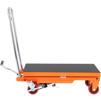 Hydraulic Lift Table Cart, 500lbs Capacity 28.5" Lifting Height, Manual Single Scissor Lift Table with 4 Wheels and Non-slip Pad, Hydraulic Scissor Cart for Material Handling, Orange.