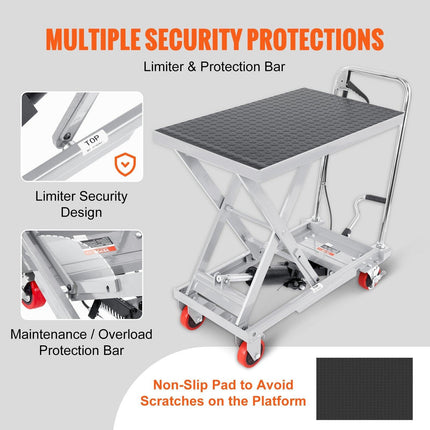 Hydraulic Lift Table Cart, 500lbs Capacity 28.5" Lifting Height, Manual Single Scissor Lift Table with 4 Wheels and Non-slip Pad, Hydraulic Scissor Cart for Material Handling, Gray.