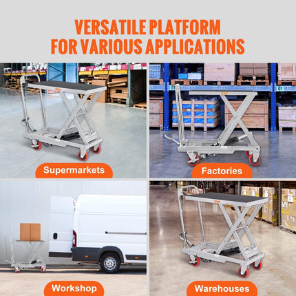 Hydraulic Lift Table Cart, 500lbs Capacity 28.5" Lifting Height, Manual Single Scissor Lift Table with 4 Wheels and Non-slip Pad, Hydraulic Scissor Cart for Material Handling, Gray.