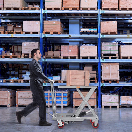 Hydraulic Lift Table Cart, 500lbs Capacity 28.5" Lifting Height, Manual Single Scissor Lift Table with 4 Wheels and Non-slip Pad, Hydraulic Scissor Cart for Material Handling, Gray.