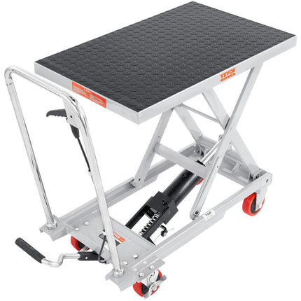 Hydraulic Lift Table Cart, 500lbs Capacity 28.5" Lifting Height, Manual Single Scissor Lift Table with 4 Wheels and Non-slip Pad, Hydraulic Scissor Cart for Material Handling, Gray.