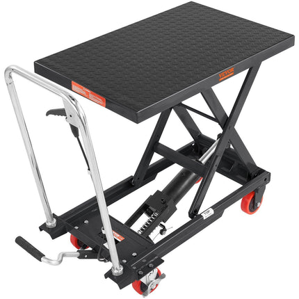 Hydraulic Lift Table Cart, 330lbs Capacity 28.5" Lifting Height, Manual Single Scissor Lift Table with 4 Wheels and Non-slip Pad, Hydraulic Scissor Cart for Material Handling, Black.