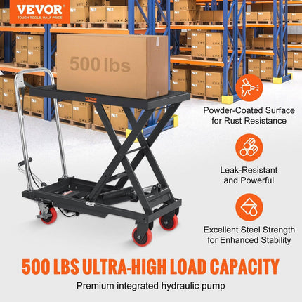 Hydraulic Lift Table Cart, 330lbs Capacity 28.5" Lifting Height, Manual Single Scissor Lift Table with 4 Wheels and Non-slip Pad, Hydraulic Scissor Cart for Material Handling, Black.