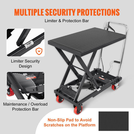 Hydraulic Lift Table Cart, 330lbs Capacity 28.5" Lifting Height, Manual Single Scissor Lift Table with 4 Wheels and Non-slip Pad, Hydraulic Scissor Cart for Material Handling, Black.
