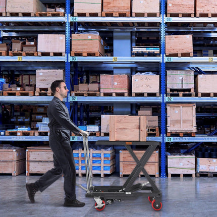 Hydraulic Lift Table Cart, 330lbs Capacity 28.5" Lifting Height, Manual Single Scissor Lift Table with 4 Wheels and Non-slip Pad, Hydraulic Scissor Cart for Material Handling, Black.