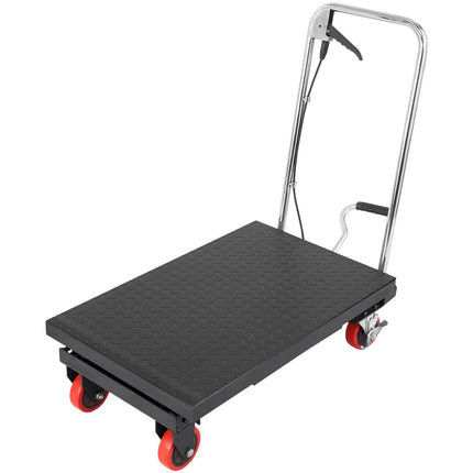 Hydraulic Lift Table Cart, 330lbs Capacity 28.5" Lifting Height, Manual Single Scissor Lift Table with 4 Wheels and Non-slip Pad, Hydraulic Scissor Cart for Material Handling, Black.