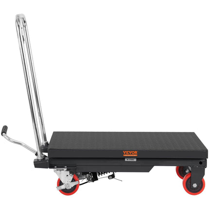 Hydraulic Lift Table Cart, 330lbs Capacity 28.5" Lifting Height, Manual Single Scissor Lift Table with 4 Wheels and Non-slip Pad, Hydraulic Scissor Cart for Material Handling, Black.
