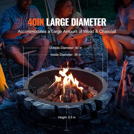 Fire Pit Ring, Fire Pit Insert with Barbecue Fire Ring, 40-In Outer/36-In Inner Diameter, 8.5in Height, Carbon Steel Liner DIY Campfire Ring above/In-Ground, for Outdoor Camping, Bonfires.