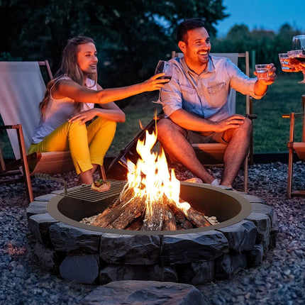 Fire Pit Ring, Fire Pit Insert with Barbecue Fire Ring, 40-In Outer/36-In Inner Diameter, 8.5in Height, Carbon Steel Liner DIY Campfire Ring above/In-Ground, for Outdoor Camping, Bonfires.