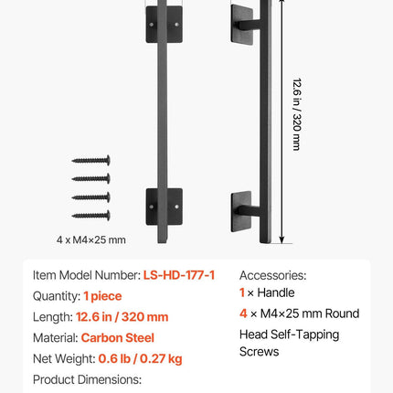 Barn Door Handle, 320 mm Rustic Fence Gate Handle, Rust-Resistant Coating, Heavy Duty Carbon Steel Outdoor Gate Handles, Easy to Install, Metal Sliding Door Pulls for Garage Shed Closet Pantry.
