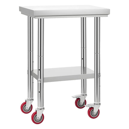 VEVOR Stainless Steel Table, 61 x 45 cm Food Prep Worktable with Wheels, Kitchen Prep Table with Adjustable Undershelf Workstations for Commercial Kitchen, Restaurant, Hotel and Garage, Outdoor.