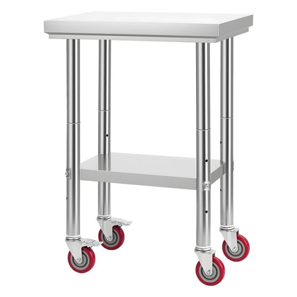 VEVOR Stainless Steel Table, 61 x 45 cm Food Prep Worktable with Wheels, Kitchen Prep Table with Adjustable Undershelf Workstations for Commercial Kitchen, Restaurant, Hotel and Garage, Outdoor.