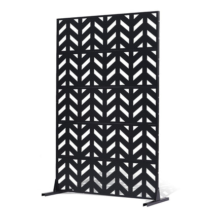 Metal Privacy Screen, 47" W x 72" H, Outdoor Privacy Screens 5-Panel, Freestanding Outdoor Divider with Stand, Decorative Garden Steel Privacy Fence for Balcony Patio Indoor Room Black.