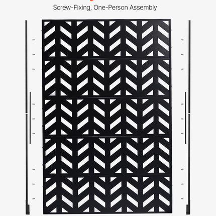 Metal Privacy Screen, 47" W x 72" H, Outdoor Privacy Screens 5-Panel, Freestanding Outdoor Divider with Stand, Decorative Garden Steel Privacy Fence for Balcony Patio Indoor Room Black.