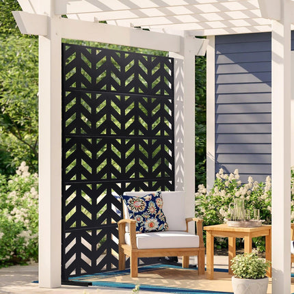 Metal Privacy Screen, 47" W x 72" H, Outdoor Privacy Screens 5-Panel, Freestanding Outdoor Divider with Stand, Decorative Garden Steel Privacy Fence for Balcony Patio Indoor Room Black.