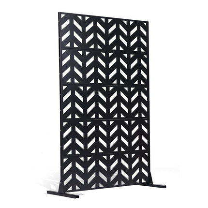 Metal Privacy Screen, 47" W x 72" H, Outdoor Privacy Screens 5-Panel, Freestanding Outdoor Divider with Stand, Decorative Garden Steel Privacy Fence for Balcony Patio Indoor Room Black.