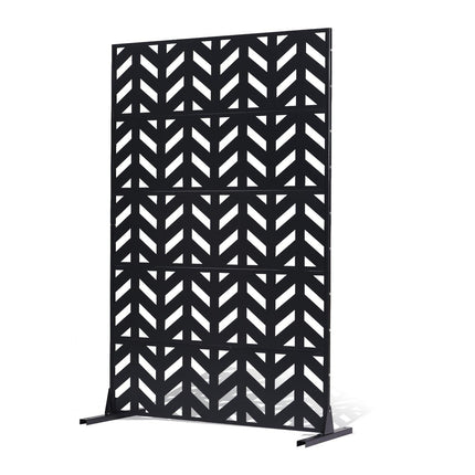 Metal Privacy Screen, 47" W x 72" H, Outdoor Privacy Screens 5-Panel, Freestanding Outdoor Divider with Stand, Decorative Garden Steel Privacy Fence for Balcony Patio Indoor Room Black.