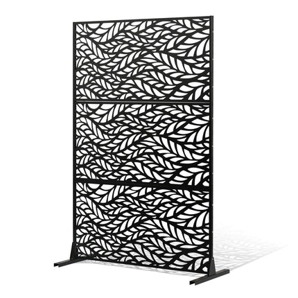 Metal Privacy Screen, 47" W x 72" H, Outdoor Privacy Screens & Panels, Freestanding Outdoor Divider with Stand, 3-Panel Decorative Garden Steel Privacy Fence for Balcony Patio Indoor Room Black.